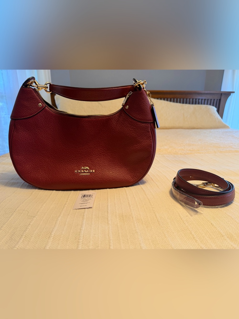 Coach Pebbled Leather Shoulder Bag in Burgundy with Gold Hardware
